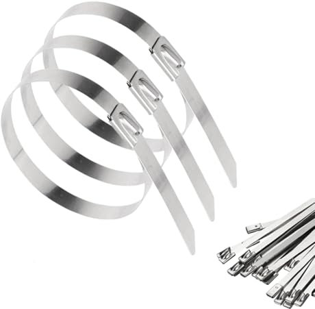 Eruceky 50 Piezas Bridas Plateada, Bridas Metalicas Largas, Bridas de Acero Inoxidable, Resistentes a la Corrosión, Cable Ties Para Fijación Tuberías,Reparación Cercas