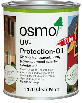 Osmo UV Protection Oil Extra for Exterior Wood, Clear Matt 1420 for Vertical Structures (Clear Matt, 0.75L)