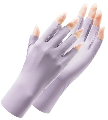 ZOWEXIQ 1 Paar UV Shield Handschuhe Nägel, UV-Schutzhandschuhe,Halbfinger UV Handschuhe, Anti-UV Schutz Fingerlose Handschuh, für Nagellack Nagel Kunst Trockner, (Lila)