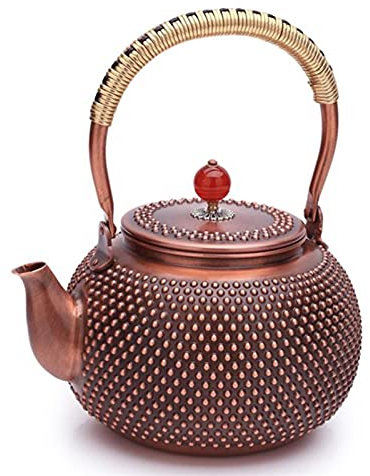 SBCGFY Teekanne 1,4 l Teekanne aus reinem Kupfer, handgefertigter Milchteekessel, roter Kupfertopf, Innenwand, unbeschichtet, Kochwassertopf, Retro-Gesundheitsteeset, Teekessel