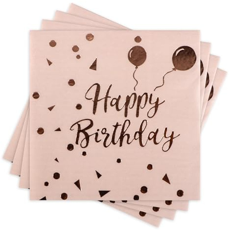 40 Pcs Pink Birthday Napkins,Rose Gold Napkins,Pink Serviettes,Happy Birthday Napkins,Disposable Party Napkins Set for Table Decorations Cocktail Supplies-2 Layers