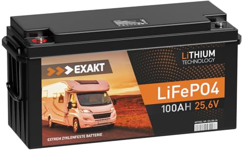 EXAKT LiFePO4 100Ah 24V Lithium Batterie Wohnmobil Batterie Solarbatterie Lithium Eisenphosphat USV Akku Solar Bootsbatterie inkl. BMS