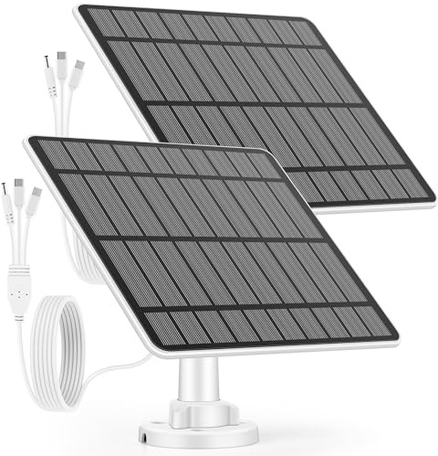 5W Panel Solar para Cámara Vigilancia Exterior, Panel Solar Compatible con Cámaras Eufy Cam, 2C/2C Pro, 2/2Pro, E20/E40, Enthält USB-C, Micro, DC Interfaz, 3M Cable, IP65 a Prueba de Agua(2 Pack)