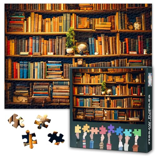 Vintage Bibliothek Puzzle 1000 Teile - Bücherregal im Retro-Stil, 50x70 cm Detailreiches Kunstpuzzle für Wanddekoration & Entspannung