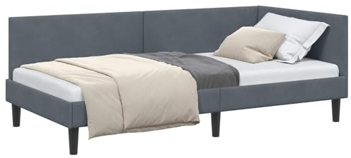 vidaXL Corner Bed Frame Other with Headboard Dark grey 80 x 200 cm, Stylish Corner Bed Frame, Modern Design, Durable Velvet Material, Adjustable Headboard, Comfortable Bedroom Furniture