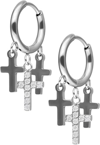 Wildcat Ohrringe - Little Dangling Cross Hoops - Roségold - Chirurgenstahl 316L - wasserfest, langlebig, hautverträglich