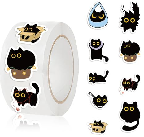 Yamobi Black Cat Aufkleber– 500 PCS Kawaii Katzen Scrapbook Stickers,Lustige Aufkleber für Laptop, Water Bottle, Journal, Phone Case