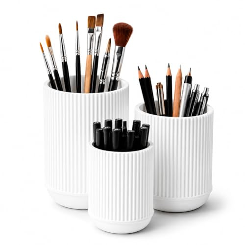 CABU Stiftehalter Weiß 3er Set – Minimalistischer Schreibtisch Organizer – Multifunktionaler Stiftebecher & Pinselhalter aus robustem Kunststoff – Modern Matt für Büro, Homeoffice & Kosmetik