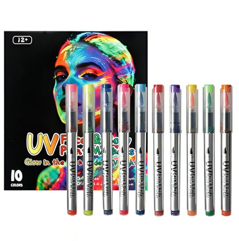 KAFZEL 10 Pezzi Fluorescenti Matite Trucco per Viso e Corpo,Lavabile UV Fluorescente Colorato Neon Kit, Pittura Corpo Sicuro e Non Tossico per Feste di Cosplay, Halloween e Natale
