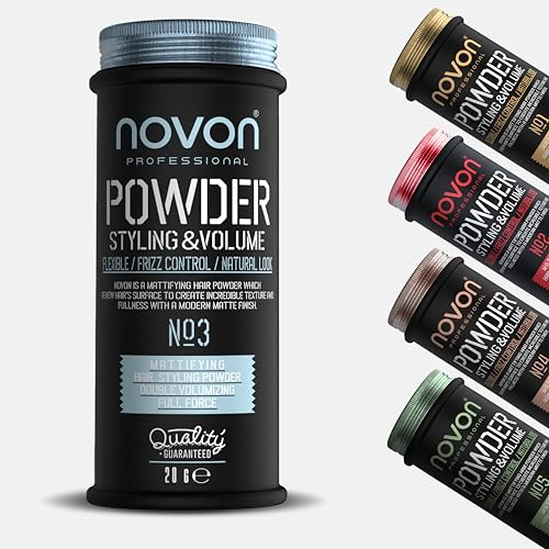 Novon Professional Styling Powder No. 3 | Haarpuder für Volumen und Textur | Für ein mattes Finish ohne Glanz | 20 g Volumenpulver für Männer und Frauen | Einfache Anwendung für flexible Stylings