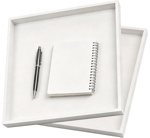 BUOSHUO Lot de 2 Plateau Décoratifs Blancs,20 x 20 cm | Plateau en Bois Massif Carré,pour Bijoux,Salle