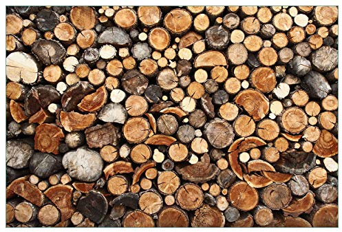 Wallario Küchenrückwand selbstklebend 90 x 60 cm, Motiv: Dunkler Holzstapel rund | Spritzschutz abwischbar & pflegeleicht