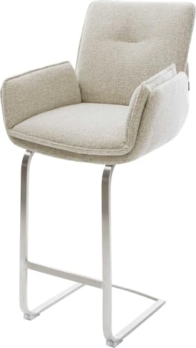 DELIFE Barstuhl NELA-Flex Freischwinger Flach Edelstahl Silberfarben Webstoff Soft Beige