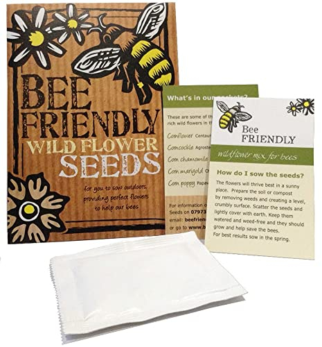 Bee Friendly Wildflower Seeds - Great Gardener Gift. Eco-Friendly. Beautiful, Colourful Native British Wildflowers. UK Grown. RHS Plants for Pollinators Certified Wildflower Mix.