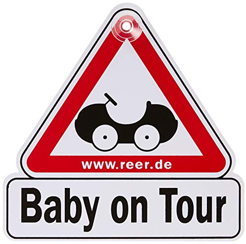 reer 80210 Autoschild Baby on Tour, weiß/rot + schwarz bedruckt