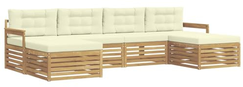 vidaXL Sofagarnituren 6 pcs Weiß und Creme Massivholz Akazie, Akazienholz Sofa-Set, modulares Design für die Lounge im Freien, Bequeme Loungemöbel für den Garten