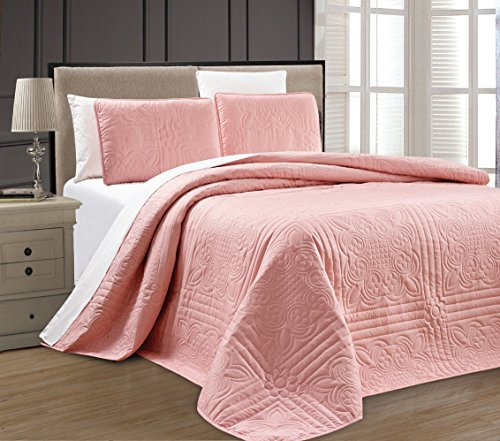 3-teiliges Bettwäsche-Set Stella Grande in Übergröße, für Queen-Size-Betten, geprägt, 276 x 254 cm, Pink