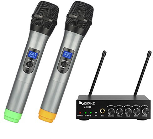 FIFINE UHF Dual Channel Wireless Handheld Microphone, Easy-to-use Karaoke Wireless Microphone System-K036