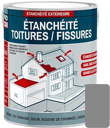 Peinture, résine d'étanchéité toiture, réparation tuiles, fissures, anti-fuites, décore, protège, plusieurs coloris PROCOM 2.5 litres