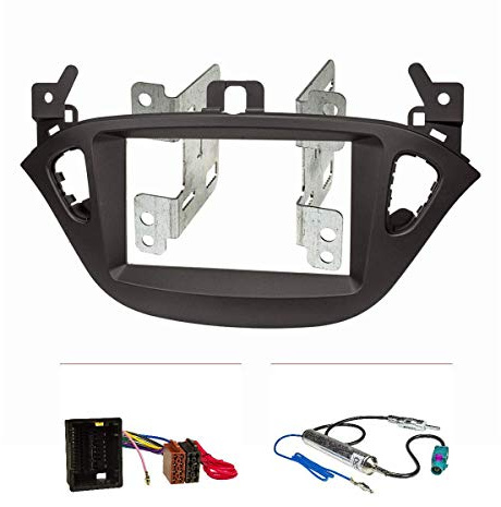 tomzz Audio 2439-151 Doppel DIN Radioblende Set HQ-Optik kompatibel mit Opel Corsa E ab Bj.2015 Adam ab Bj.2013 schwarz mit Einbaukit Radioadapter ISO Fakra Antennenadapter DIN