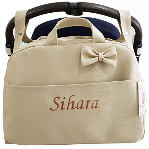 mibebestore Bolso Carro Bebe Personalizado con Nombre Bordado Bolsa para Silla Paseo de Polipiel Impermeable 40x27x20 cm Organizador de Carrito Hecho a Mano en España Regalo Nacimiento Recién Nacido