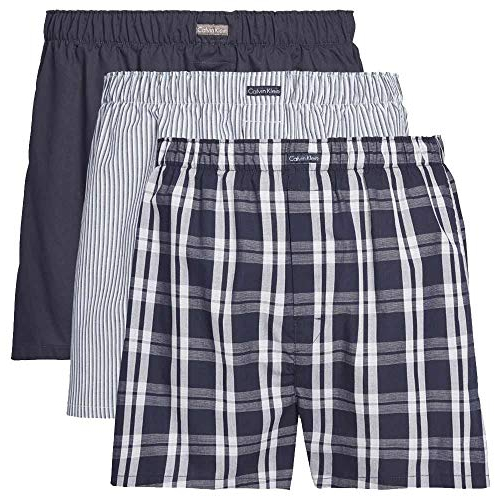 Calvin Klein BOXER WVN 3PK Boxershorts Herren, Mehrfarbig (TIDE/MORGAN PLAID/MONTAGUE STRIPE), L