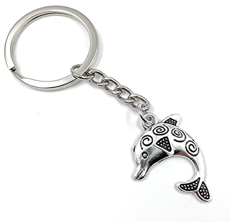 Onwomania - Delfin Fisch Wal mit Muster Ozean Meer Schlüsselanhänger - Metall Glücksbringer ideal als Geschenk z.B. für den besten Freund, die beste Freundin, Mama - Für Männer, Frauen & Kinder