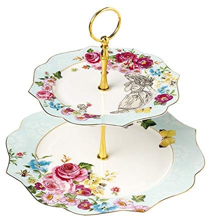 Linlins Etagere für 2 Etagen, elegantes Knochenporzellan, Rosenmuster, in Geschenkbox