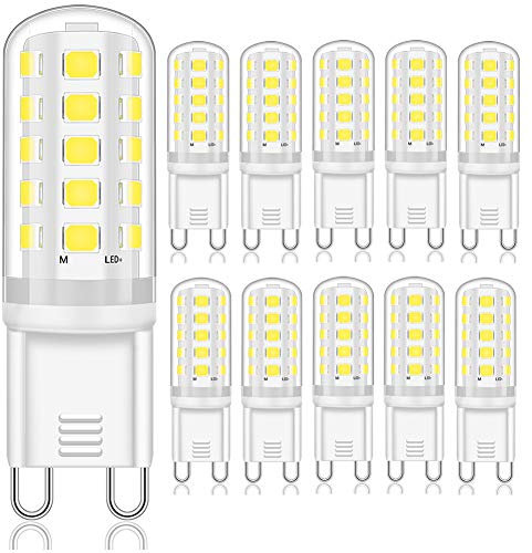 Yuiip G9 LED Light Bulb 5W – Cool White 6000K, Energy-Efficient Replacement for 33W/40W Halogen Bulbs, Non-Dimmable, G9 Pin Base, 400LM, 360° Beam Angle, AC 220-240V, 10 Pack