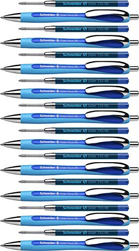 Schneider Slider Rave XB Kugelschreiber (Strichstärke: XB, dokumentenechte Mine, Made in Germany) 5 Stück, Schreibfarbe: blau (10er Pack blau + Ersatzminen)