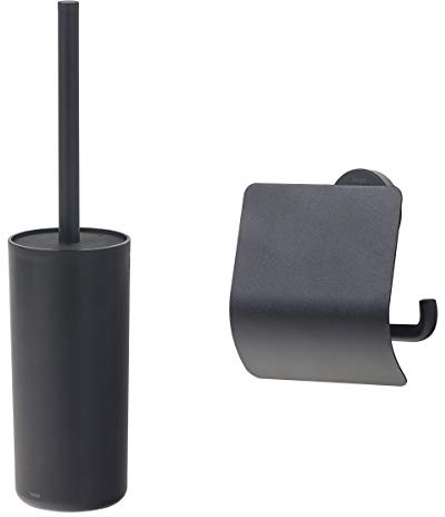 Tiger Urban Toilettenbürste freistehend + Urban Toilettenpapierhalter mit Deckel, schwenkbar, Farbe: Schwarz, mit austauschbaren Dekor-Ringen zur individuellen Gestaltung
