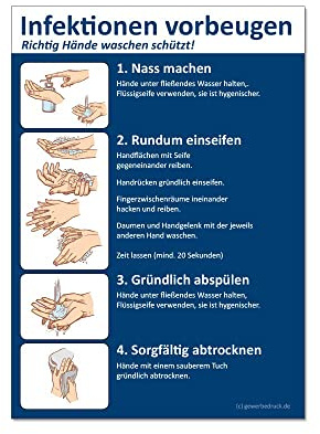 Aufkleber RICHTIG HÄNDE WASCHEN DIN A5 Format Folienaufkleber Infektionen vorbeugen (25)