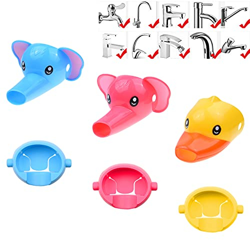 Kare & Kind Animal Shaped Faucet Extenders - 3 Pack - Fun Water Spouts for Toddlers, Kids, Children - Promotes Personal Hygiene and Handwashing - Colorful Yellow Duck, Pink and Blue Elephant Design