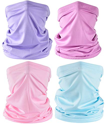 Leamekor UV Face Cover Neck Gaiter Mask Dust Protection Magic Scarf Wind Bandana Balaclava for Summer Running Fishing Biking (4PCS Purple+Rose+Pink+Light Blue)