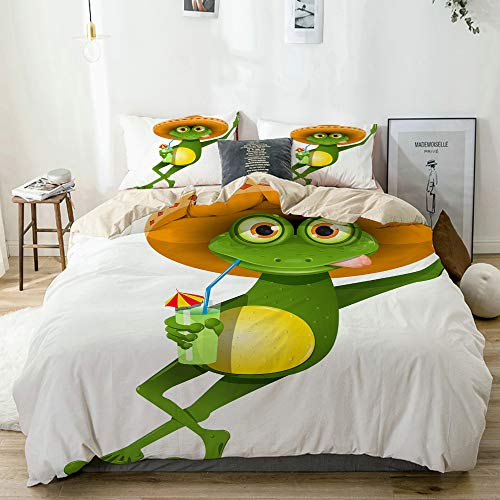 KOSALAER Bettwäsche Set,Frosch in Hut,3 Teilig Bettbezüge Mikrofaser Bettbezug 135 x 200cm mit Reißverschluss und 1 Kissenbezug