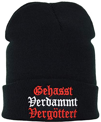 EXPRESS-STICKEREI Lustige Strickmütze - Warme Wintermütze mit Spruch Gehasst verdammt vergöttert - Beanie für Damen und Herren - Unisex Wollmütze - Haube mit Spruch