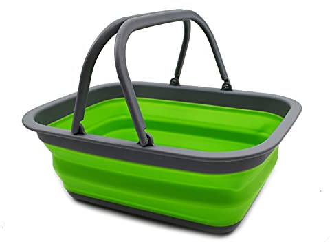 SAMMART 9,2 l Faltbare Wanne mit Griff – tragbarer Picknickkorb für den Außenbereich – Faltbare Einkaufstasche – platzsparender Aufbewahrungsbehälter (Dunkelgrau/Grün)