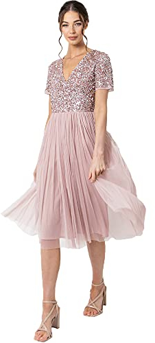 Maya Deluxe Maya Berry Embellished Halter Neck Maxi Dress Robe de Demoiselle d'honneur, Rose givré., 36/ SIZE 8