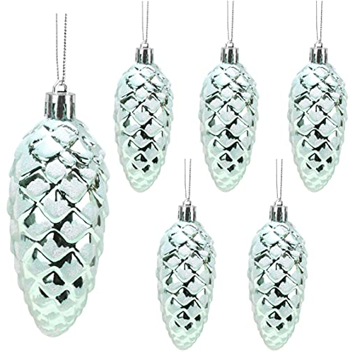 Christmas Concepts® Pack of 6–90mm (3.6) Shiny & Glitter Decorated Pine Cone Baubles – Christmas Tree Decorations (Mint Green)
