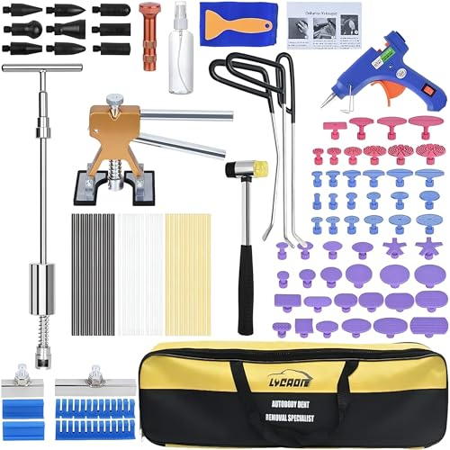 LYCAON Strumento per la Riparazione Kit estrattore per ammaccature, Pistola per Colla Hot Melt Plug, Dispositivo di rimozione della grandine, Istruzioni e Video Inclusi (107 Pezzi)