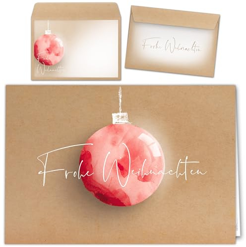beriluDesign Weihnachtskarten mit Umschlägen 15er Set - Klappkarten mit Weihnachtskugel-Motiv für die schönsten Weihnachtsgrüße