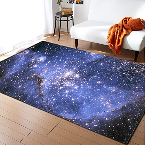 MeeTe Hochwertiger Teppich Universum Schwarz Mysteriöser Sternenhimmel Gelbe Sterne Schwarzer Teppich Wohnzimmer Schlafzimmer Blauer Junge, Der Das Universum Erforscht (150_x_200_cm,Stil 09)