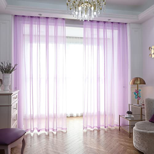 PHILEASY Durchsichtige Violette Vorhänge, 183 cm lang, 2 Paneele, durchscheinende Violette Vorhänge, durchsichtiger Vorhang, transparent, einfache Stangentasche, 15 Farben, 10 Größen, für