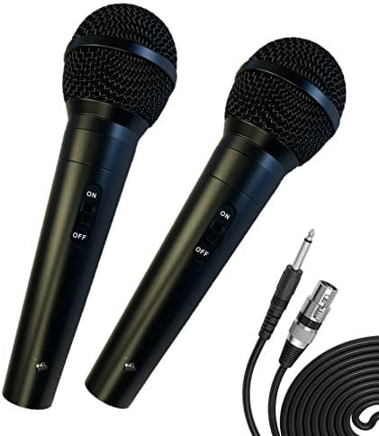 Professional Dynamic Karaoke Vocal Microphone with Cable. Metal Body Black (with switch) PAIR