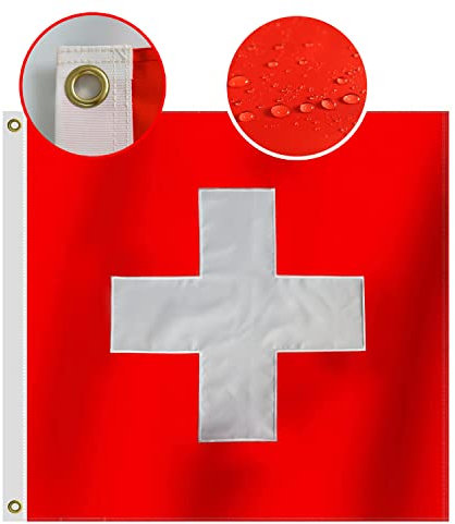 Bandiera della Svizzera resistente 3x3 Ft, nylon Oxford 210D di lunga durata, croce ricamata | quattro righe cucitura estremità mosca | bandiera nazionale svizzera decorazione regalo iarda casa