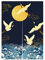 LIGICKY Noren Rideau de Porte Style Japonais Grues Vagues Doré Pleine Lune Imprimé Coton Lin Rideau de Porte Tapisserie pour Décoration de Maison 85x120cm Bleu Marine