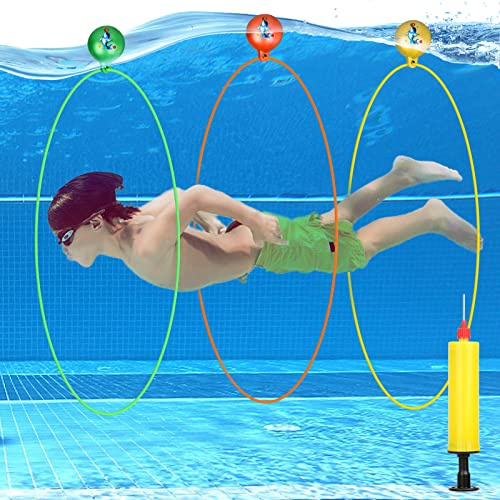 Cludoo Pool Diving Swim Thru Rings Toys for Kids High Stability No Assembly Required Pool Toy Swim Hoops Underwater Swim Thru Diving Ring Water Training Sports for Ages 4,5,6,7,8,9,10,11,12 Kids Teens