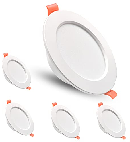 Sweier Ultraflache LED Einbauleuchten 230V, Einbaustrahler (33 mm)-7W 600lm, 6000K Kaltweiß, IP44 Einbauspots, passend für 90 mm Ausschnitt – ideal für Bad, Küche, Wohnzimmer (5er-Set, weiß)