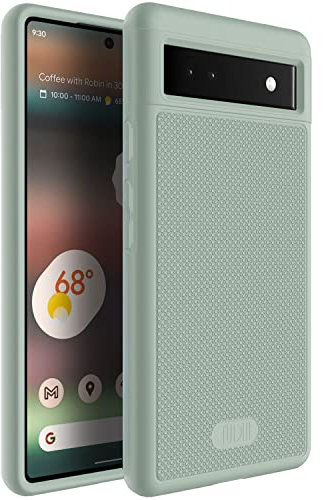 TUDIA DualShield Grip kompatibel für Google Pixel 6a Hülle (2022), [MergeGrip] Stoßfestes Dual Layer Dünn TPU Militär Grade Handyhülle für Pixel 6a - Grüne Lilie