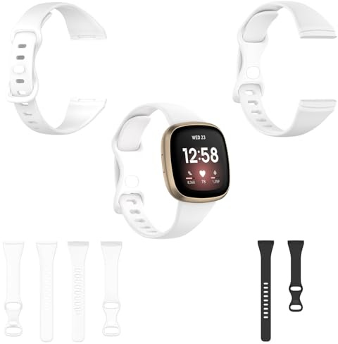 Wigento Für Fitbit Versa 4 / Versa 3 / Sense Kunststoff/Silikon Armband für Frauen/Größe S Weiß Uhr
